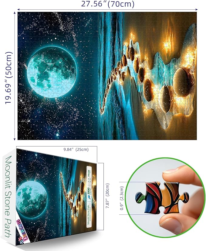 Beach Jigsaw Puzzles for Adults 1000 Pieces, Sparkling Moon and Ocean Night View Jigsaw Puzzles, 27x19 Inch Home Wall Art Decoration Challenging Puzzle Perfect for Adult Nature Landscape Lovers