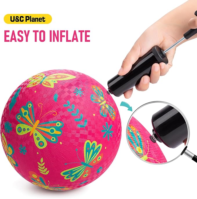 U&C Planet Playground Balls for Toddlers 1-3, 2 Pack 6 inch 8.5 inch Kickball for Kids Outdoor Indoor, Catoon Rubber Balls with Pump, Child Gift for Boys Girls 1-3 3-5 5-10