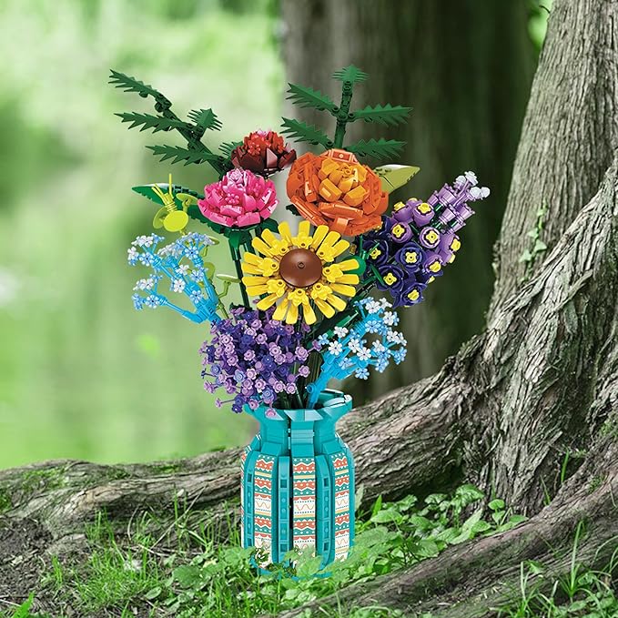 Flowers Bouquet Toys Building Blocks Set with Vase, Roses, Sunflower, Hyacinth, Hydrangea, Artificial Plants for Adults, Teen Girls, Home, Office Decor- 1853pcs