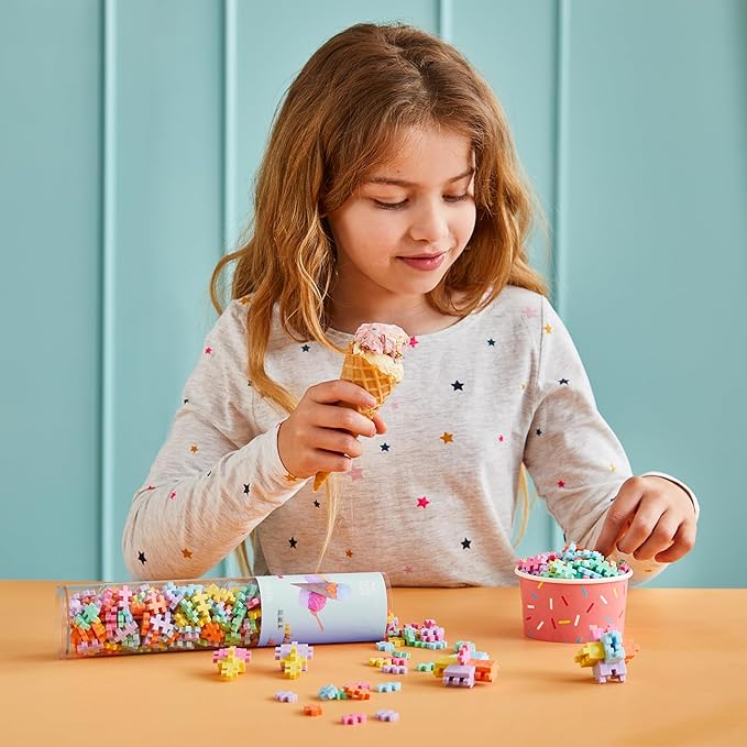 PLUS PLUS 240 Piece Interlocking Building Blocks for Kids, Open Ended Connecting Toys, STEM Bin Classroom Mini Manipulatives - Gelato Mix Play Tube