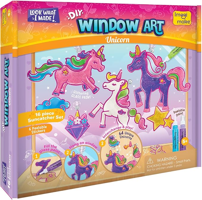 Imagimake Window Art Unicorn | Stained Glass Kit | Unicorn Girls Toys Age 6-8 | 6 Year Old Girl Birthday Gift | Easter Art and Crafts for Girls 8-12 | DIY Suncatcher Kit for 5,6,7,8,9,10,11,12 Year