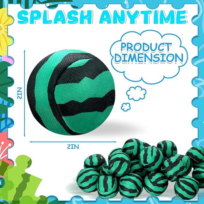 24 Pack Reusable Water Balls for Pool Fruit Party Favors 2 Inch Mini Pool Balls Bulks Water Fight Activities Favors Absorbent Toys for Kids Beach Party Supplies