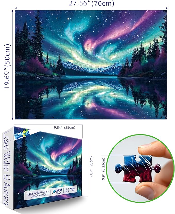 Blueforest 1000 Piece Puzzles for Adults, The Lake Water & The Arctic Aurora Puzzle for Adults, Hard Challenge Art Jigsaw Puzzles, for Gifts Birthday Party Games Family, 27.5 * 19.7 inch Dust Free