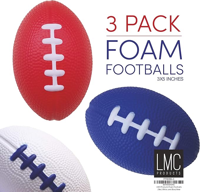 3 Pack of Mini Foam Footballs for Kids - Small, Tiny Football 4.75" in Length - Little Toy Football