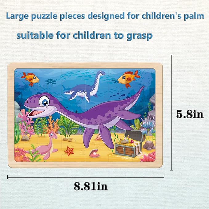 Wooden Puzzles Dinosaur Toys for Kids Ages 3-5, Set of 5 Packs with 30-Piece,Preschool Educational Brain Teaser Toys for Boys and Girls 3-8 Years Old