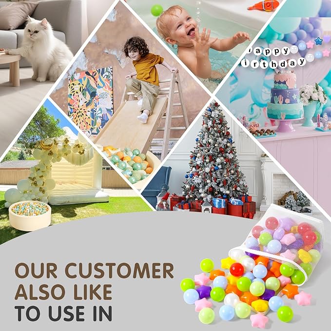 Realhaha Ball Pit Balls 50 100 200 500, Star Shapes for Babies Kids Playpen Plastic Balls for Babies Ball Pool Puppy Playballs