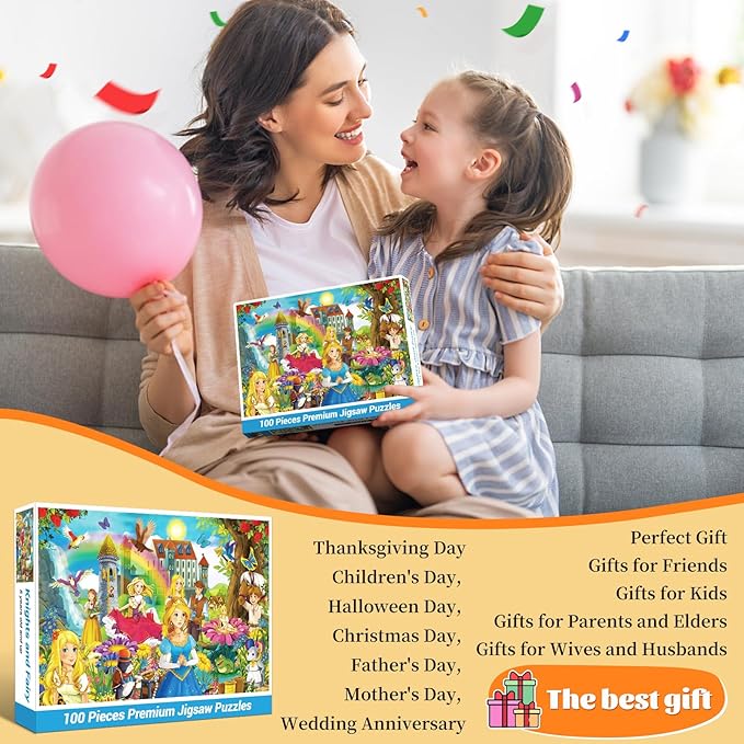 100 Pieces Puzzles Toys for Kids Ages 4-10, Knight & Princess Theme Jigsaw Puzzles, Preschool Educational Brain Teaser Puzzle for Boys and Girls 3 4 5 6 Years Old
