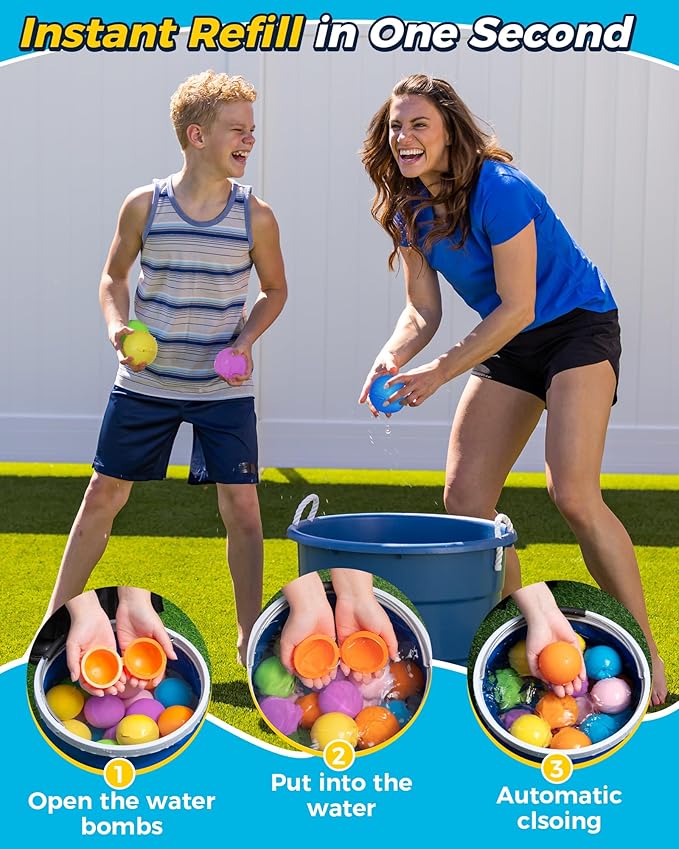 Tlitlimom 16Pcs Reusable Water Bomb Balloons, Pool Beach Toys for Kids ages 3-12, Summer Toy Water Toy for and Girls, Outdoor Activities Water Games Toys Self Sealing Water Splash Ball for Fun