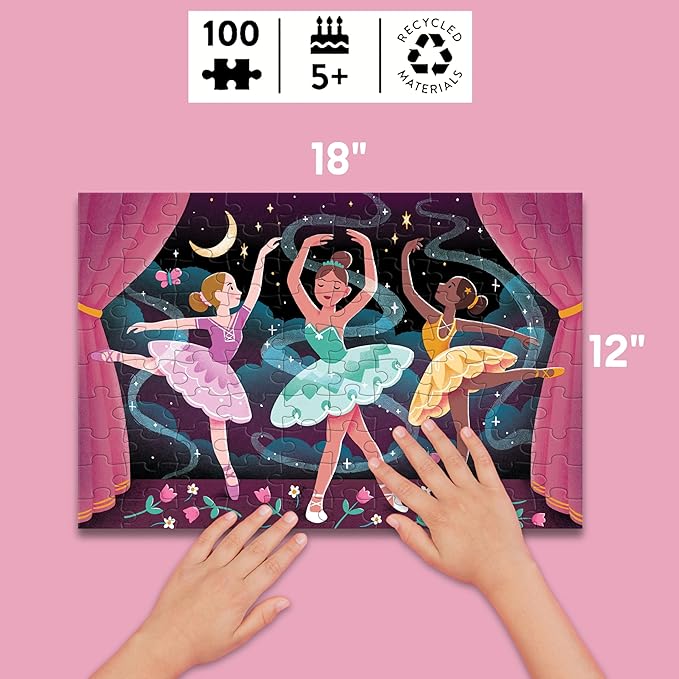 Mudpuppy Moonlight Ballet – 100 Piece Glow in The Dark Jigsaw Puzzle with a Stage Performance Scene of Dancers and Hidden Forest Details in The Dark