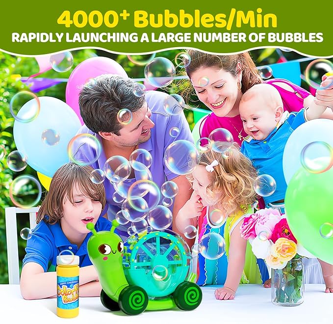 Snail Bubble Mower Toy for Kids（Age 3 up） – Includes 4oz Bubble Solution, Outdoor Bubble Machine for Kids, Light-Up 3D Push Bubble Machine, Great for Parties, Summer Toy, Easter, Birthday Gift