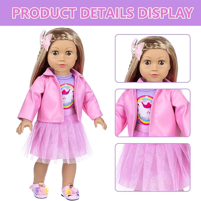 ZNTWEI American 18 Inch Doll Makeup Accessories and Clothes Sunglasses Phone Eye Shadow Lipstick Blusher Hair Clip Backpack Doll Clothes and Shoes Makeup Play Set Gifts ( No Doll )
