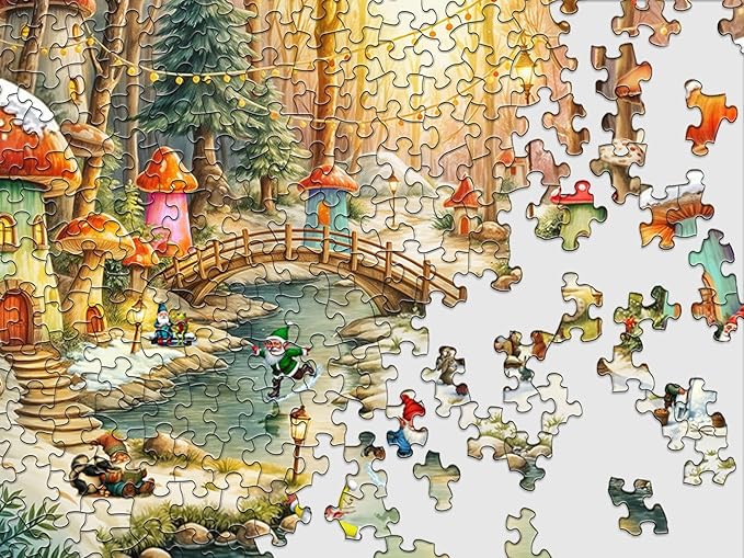 Springbok Gnomeland in Winter 500 Piece Puzzle for Adults and Families - Christmas Puzzle - Unique Cut Pieces - Made in USA