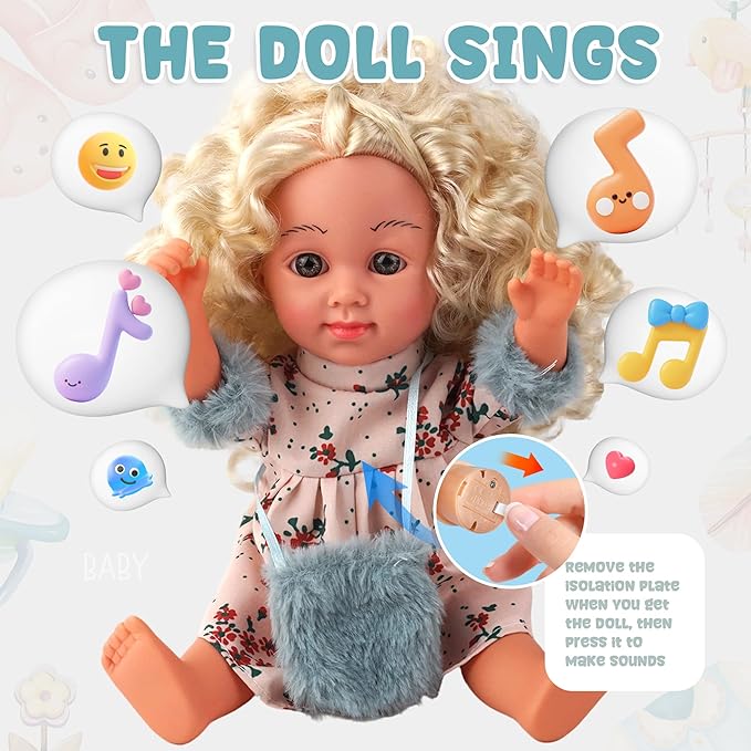 Baby Doll - SMIESSKIDDO 12" Interactive Baby Dolls with Hair Care Set & Sounds - Soft PVC Talking Babies Doll Toy Gift for Girls 2-6 Years (Comb, Mirror, Dryer, Rollers Included)