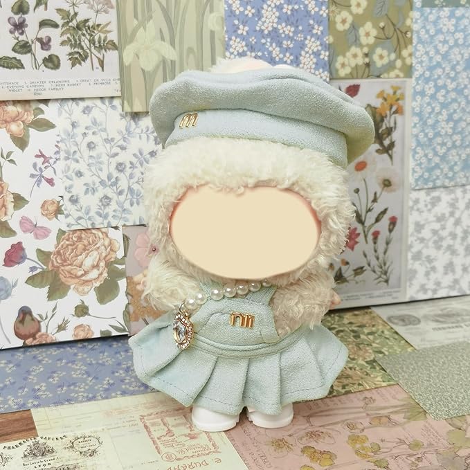 Clothes Compatible with LABUBU Doll – 4PCS Frosted Mint Set, 17cm Doll Clothes Designer Outfit for Campus Classic Theme, Chic Stylish Accessories for Labubu, No Doll (Paris Mint Frost)