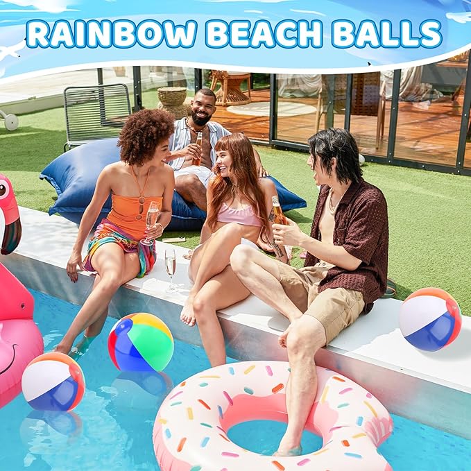 Coopay 30/60/120 Pack Inflatable Beach Balls Classic Rainbow Swimming Pool Ball Birthday Beach Party Decoration Summer Water Games Gifts 8 to 12 Inches from Inflated to Deflated