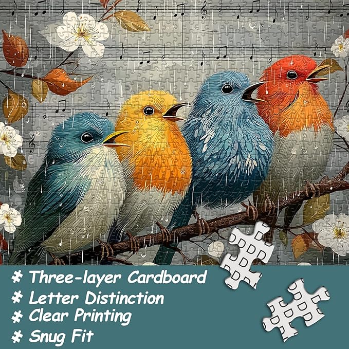 Bird Puzzles for Adults 1000 Pieces, Nature Puzzle with Flowers, Songbirds on Tree Branch Scene Landscape Jigsaw Puzzles, Challenging Puzzles for Adults