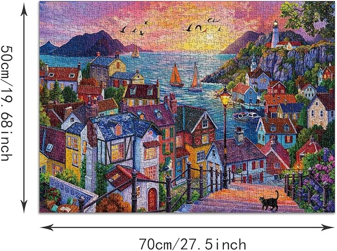 Puzzle for Adults 1000 Pieces, Harbor Twilight Village Puzzle, Challening Impossible Difficult Hard Fun 1000 Pieces Jigsaw Puzzles for Adults
