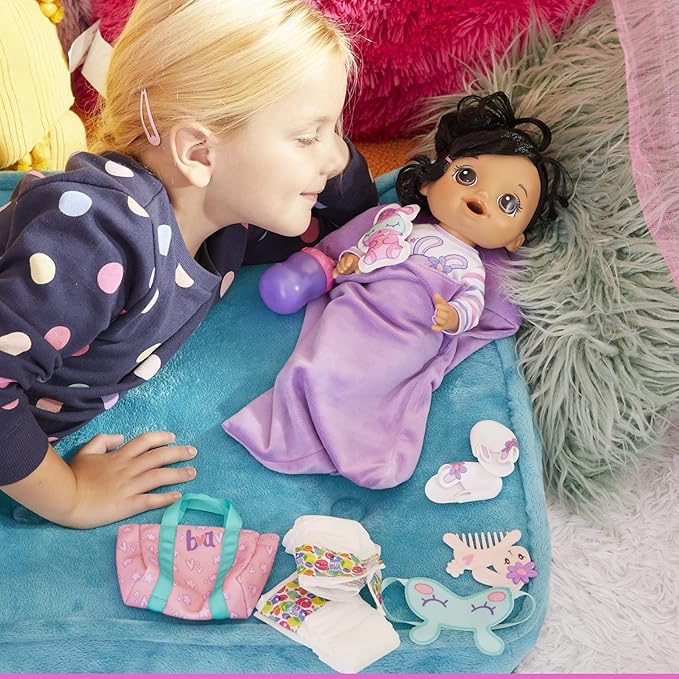 Baby Alive Bunny Sleepover Baby Doll, Bedtime-Themed 12-Inch Dolls, Sleeping Bag & Bunny-Themed Doll Accessories, Toys for 3 Year Old Girls and Boys and Up, Brown Hair (Amazon Exclusive)