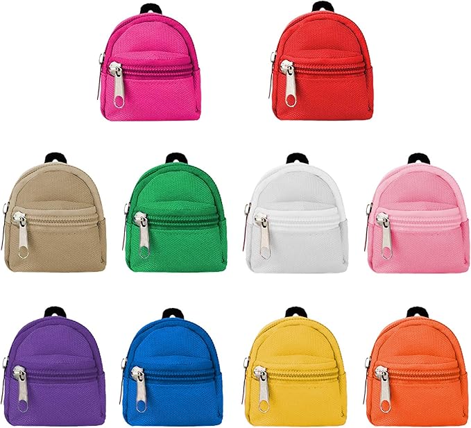 SOTOGO 10 Pieces Doll Backpacks Mini Dolls Zipper Backpack Dollhouse Accessory Bags Doll Accessories for Daily Supplies
