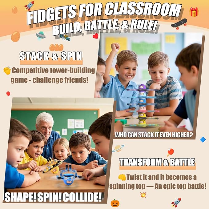 Easter Basket Stuffers Gifts For Kids Boys Girls 4Pcs Transformable Fidget Spinners Fidget Toys For Kids Teens Road Trip Travel Activities Essential Sensory Toys With Autism Adhd Party Favors