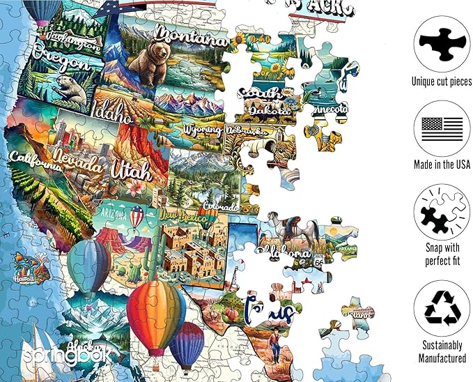 Springbok All American Attractions 1000 Piece Jigsaw Puzzle for Adults - Map of USA - Unique Cut Pieces - Made in USA