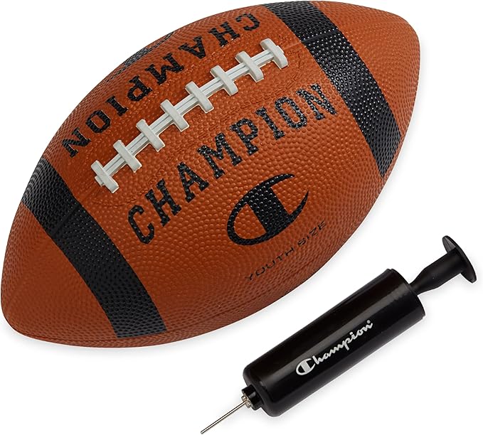 Champion Blitz Football, All-Weather Football, Enhanced Grip, Durable Rubber Cover and Molded Laces, for Outdoor Sports & Training, Includes 6 Ball Pump