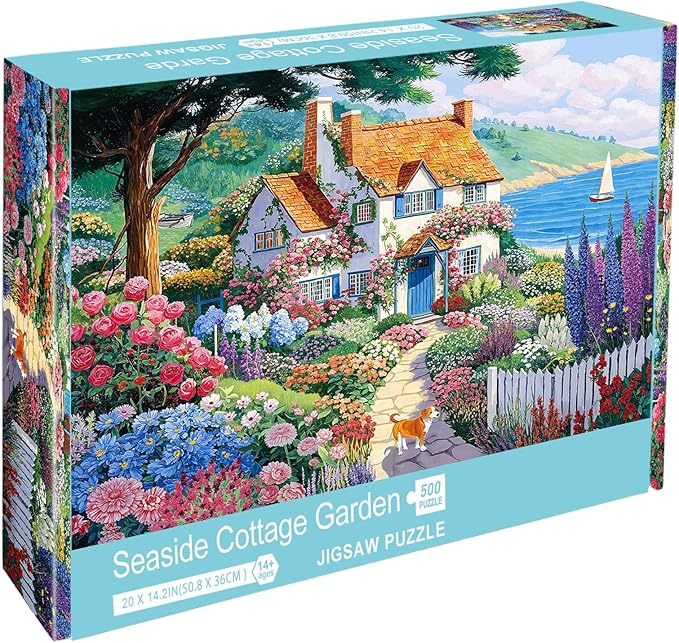 Seaside Cottage Garden Puzzle 500 Pieces - Adult Jigsaw Puzzle, Beach Ocean Theme, Premium Quality Home Decor Art