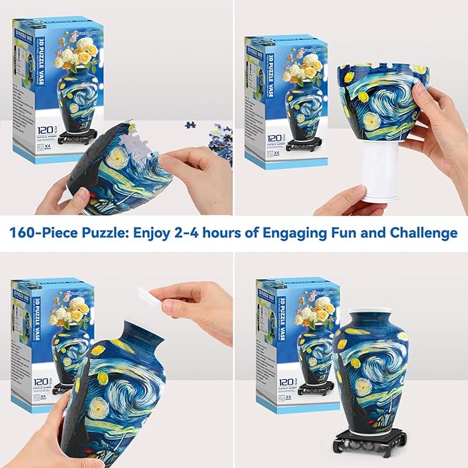3D Puzzles Vase for Adults, Crafts for Adults, 120 Pieces Plastic DIY Unique Flower Vase with LED Light House Warming Gift Birthday Gifts for Flower Arrangements and Home Decor
