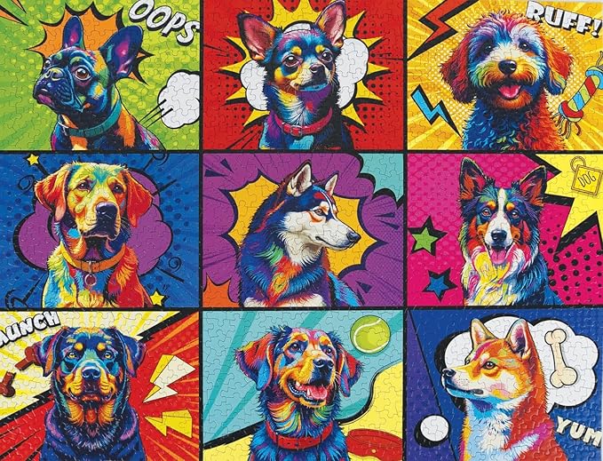 Springbok Pop Art Pups 1000 Piece Jigsaw Puzzle for Adults - Funny Dog Puzzle - Unique Cut Pieces - Made in USA