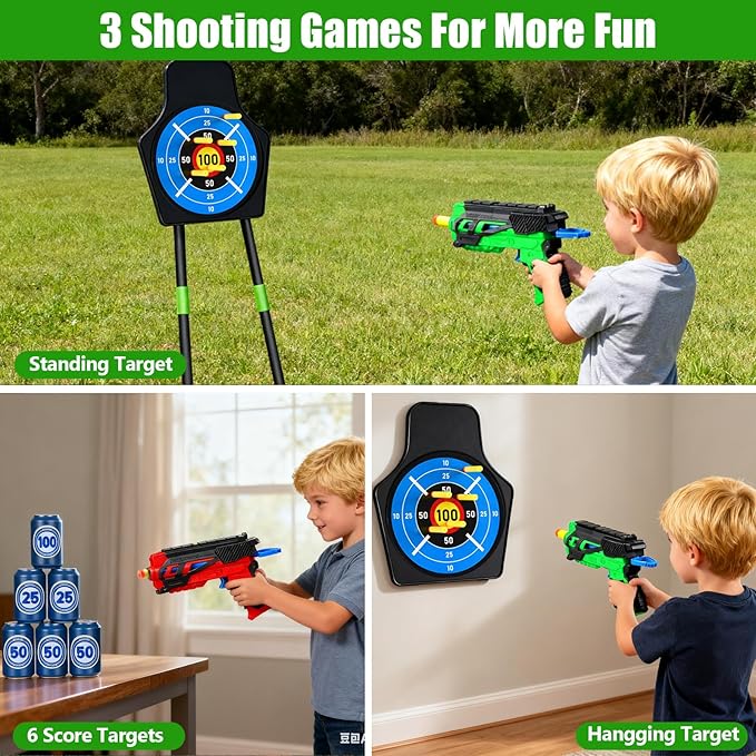 2 Pack Bow and Arrow Toy : Sports Toys for 5 6 7 8 9 10 11 12 Year Old Boys | with 24 Suction Cup Arrows, 1 Standing Target, 6 Score Targets & 2 Quiver | Indoor Outdoor Sport Gifts for Ages 4-8 8-12