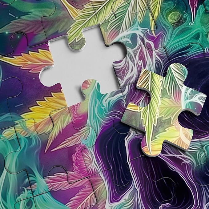 Magic Horror Skeleton Puzzles for Adults 1000 Pieces, Colorful Skull Scary Art Flower Jigsaw Puzzles, Impossible Spooky Plant Fantasy Aesthetic Challenging Puzzle