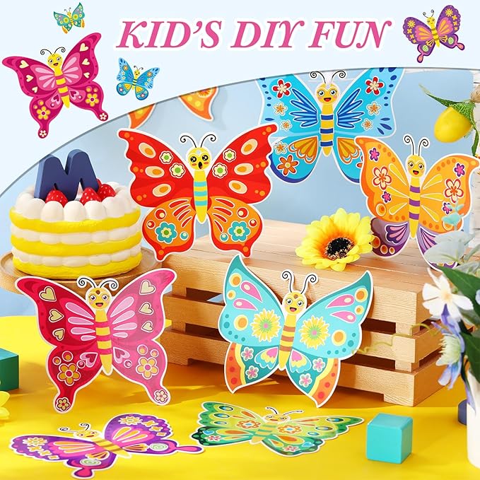 Tatuo 48 Pcs Summer Butterfly Stickers for Kids Make Your Own Butterfly Craft Bulk Summer DIY Art Paper Craft Kits DIY Butterflies Ornament Set for Party Favors Classroom Activities