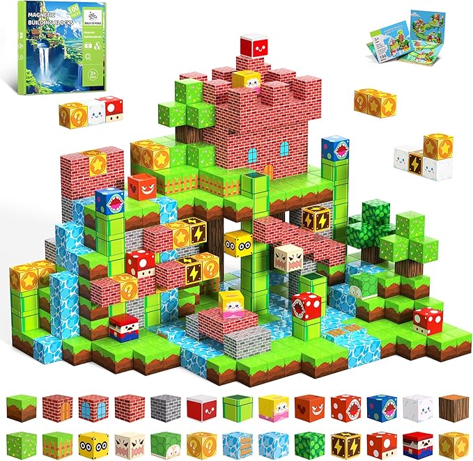 Magnetic Blocks, 100PCS Magnetic Building Blocks, Stacking Magnetic for Kids, Sensory Toy for STEM Constructions Magnetic Blocks for Boys Girls Age 3+, Holiday Birthday Gifts