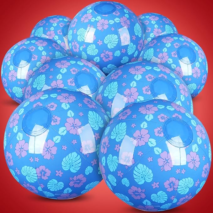 Leyndo 12 Pack Hawaiian Leaves Flowers Beach Ball for Kids 7.87" Bulk for Summer Pool and Beach Game Gifts and Birthday Party Supplies and End of The Year Class Party Decoration Favors