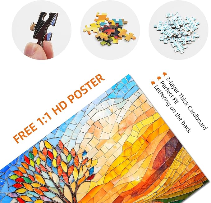 Colorful Stained Glass Tree of Life Puzzle - 1000 Pieces Jigsaw Puzzle for Adults - Challenging and Unique (19.7x27.6 in)