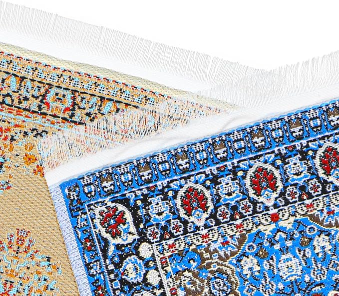 Dollhouse Rug 2 PCS Miniature Dollhouse Accessories 1:12 Scale Vintage Doll House Rugs Woven Mini Rug for Dollhouses Furniture Blue & Yellow Floral Print Carpet for Doll House Floor Decor