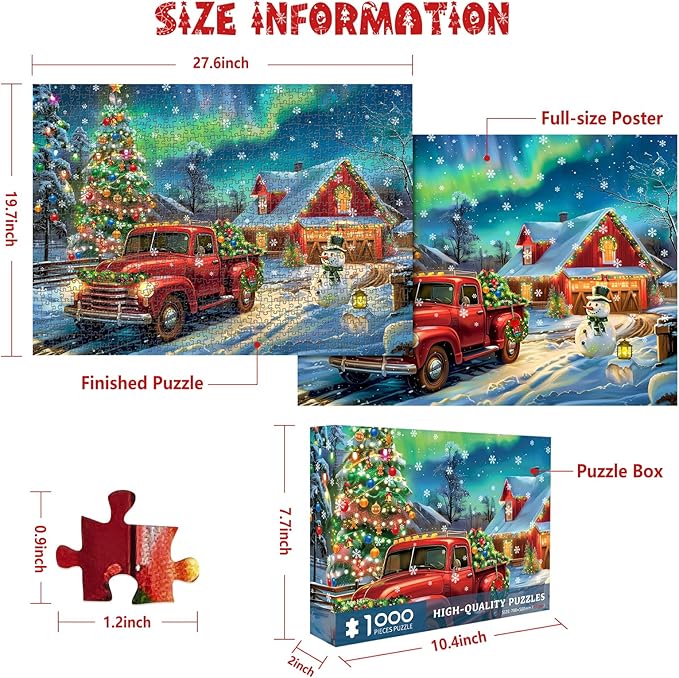 Christmas Puzzles 1000 Pieces, Aurora Christmas Eve Puzzle, Northern Lights Puzzles for Adults 1000 Piece for Adults Teens Kids, Xmas Scene Challenging Puzzle Game Perfect Vacation Gift