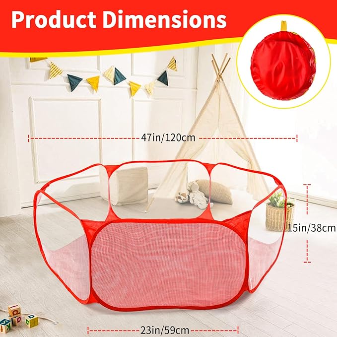 STARBOLO Cute Kids Ball Pit Ball Pool Play Tent,Indoor Collapsible Ball Pit Fence for Boys Girls Pets Puppy Cats, with Carry Tote, Balls Not Included (Red)