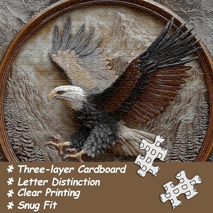 The Carved Eagle Puzzles for Adults 1000 Pieces, Mountain Forest Jigsaw Puzzles, Unique Bald Eagle Animal Puzzles, Hard Impossible Challenging Puzzles for Adults