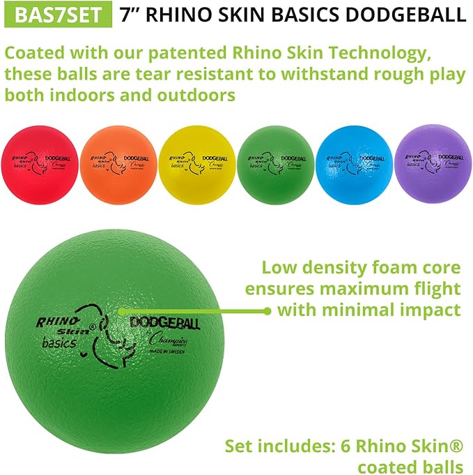 Champion Sports Rhino Skin Dodgeball Set – 6 Soft Foam Balls with Durable Coating, 6" or 7" for Gym, Playground Play