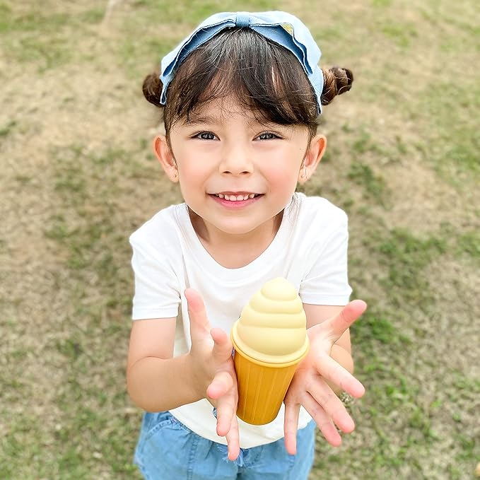 BLUE GINKGO Ice Cream Sand Toys - Silicone Beach Toy Ice Cream Set of 4 | Easy Clean, Travel-Friendly | Bath Toys for Toddlers and Children (Sunset Multi Pack)