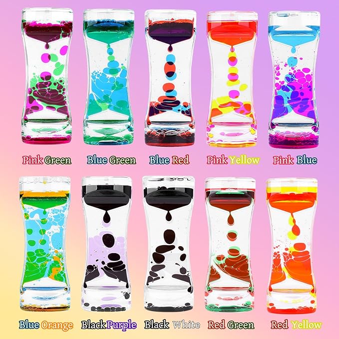 Oneshow Liquid Motion Bubbler Colorful Oil and Water Sensory Toys Hourglass Bubbler Timer for Kids Calm Stress Relief Desk Fidget Toy for Office for Adults Gifts Easter Basket Stuffers (10 Pack)