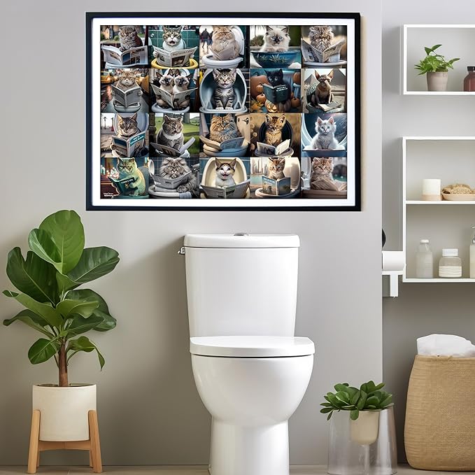 Think2Master Pooping Cats 250 Pieces Jigsaw Puzzle Featuring heartwarming Kittens and Cats. Perfect Bathroom Decoration, White Elephant Gag Gift. Fun Puzzle for Adults & Teens. Size: 14.2” X 19.3”