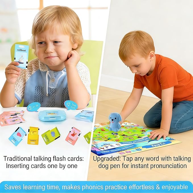 Interactive Talking Dog Pen with Posters | Upgraded Talking Flash Cards - Phonics Learn to Read Toys for 3-6 Year Olds - Preschool Educational Aids for Boys & Girls (Phonic-Poster)