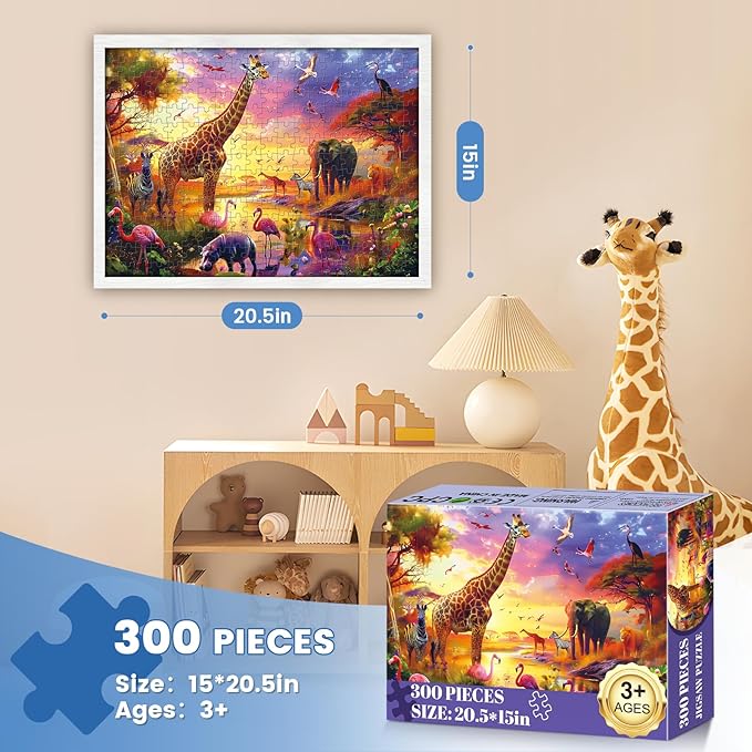 300 Piece Puzzles for Adults,Animals of The Savannah Jigsaw Puzzle for Adults Kids Seniors,Recycled Cardboard Large Piece Puzzle 300 Piece,Family Activity Great Gift for Family Friends 20.5 * 15 in