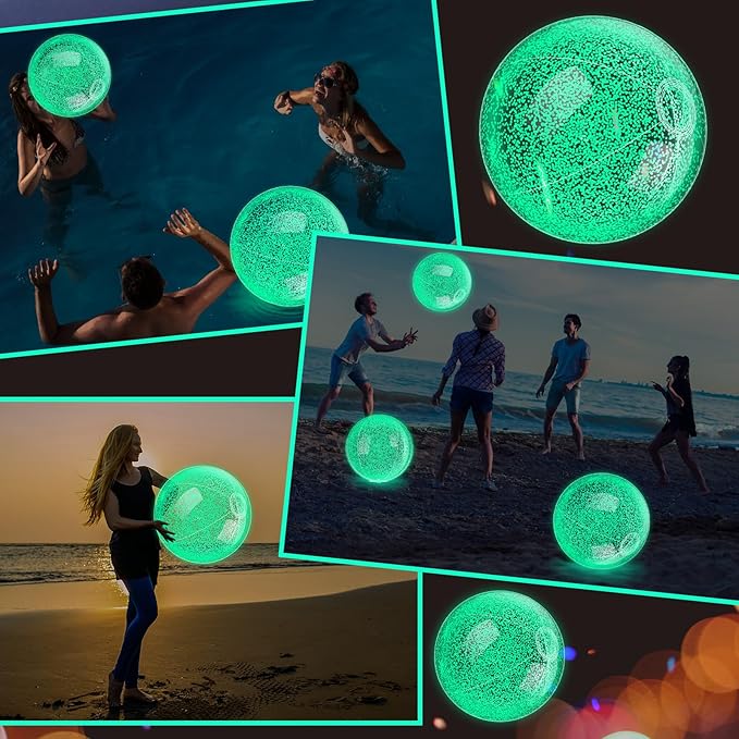 6 Pcs 16 Inch Light up Beach Balls Glow in The Dark Blow up Pool Floating Inflatable Balls for Summer Neon Party Games Pool Garden Decorations Outdoor