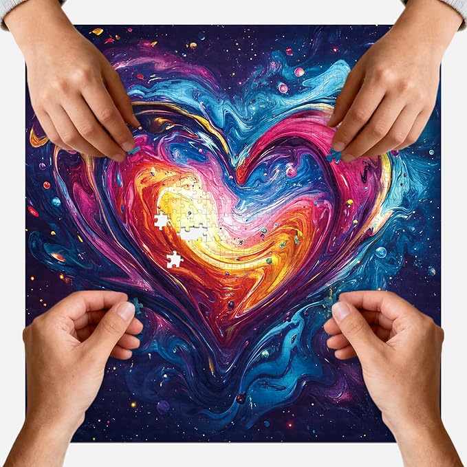 Fluid Art Heart Jigsaw Puzzle 1024 Pieces for Adults - Stress Relief Couple Activity Puzzles with HD Poster, Valentines Puzzles with Letter Markings, Valentine's Day Gift（23.86 x 23.86 in）