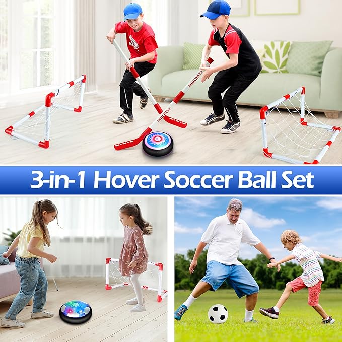 Hover Soccer Ball Set, Hover Hockey Set for Kids, Air Floating Soccer Toys Hockey Ball with Led Light, Indoor Outdoor Sports Toys & Games, Christmas Birthday Gifts for 3-12 Years Boy Girl