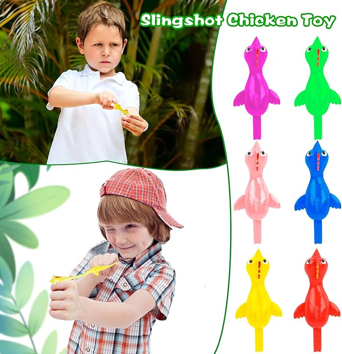 210 Pcs Slingshot Chicken Finger Toys Mini Screaming Chicken Slingshot Rubber Chicken Catapult for Kids Stretch and Relax Game Christmas Easter New Year Goodie Bag Stuffers, 6 Colors