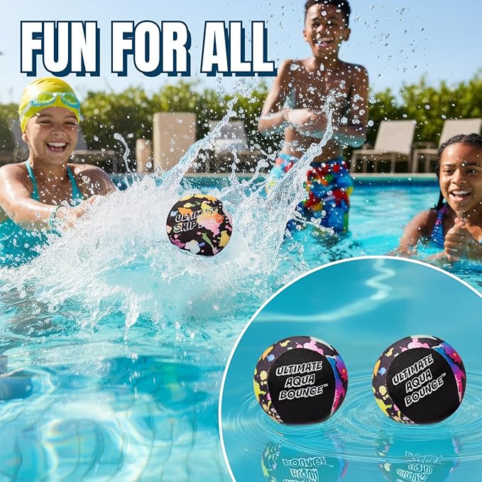 Activ Life Ultimate Skip Ball, Large 3" - 2 Water Skip Balls with 1 Skip Disc - Water Bouncing Ball Set for Beach, Pool & Lake Games - Fun Summer Toys for Kids, Teens, Adults & Families